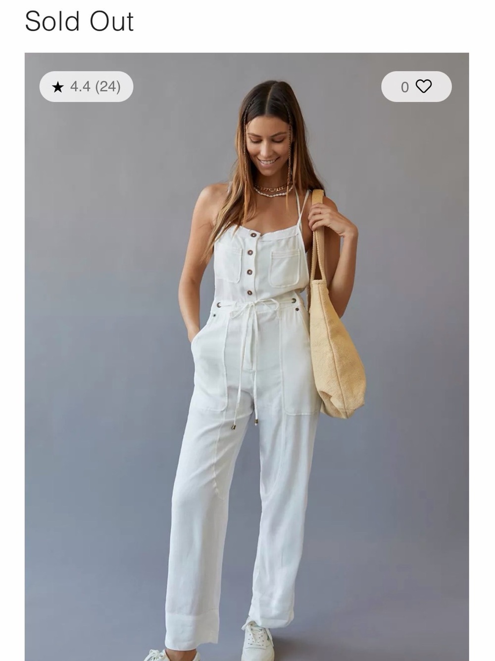 BDG Washed White Linen Jumpsuit with Drawstring Waist